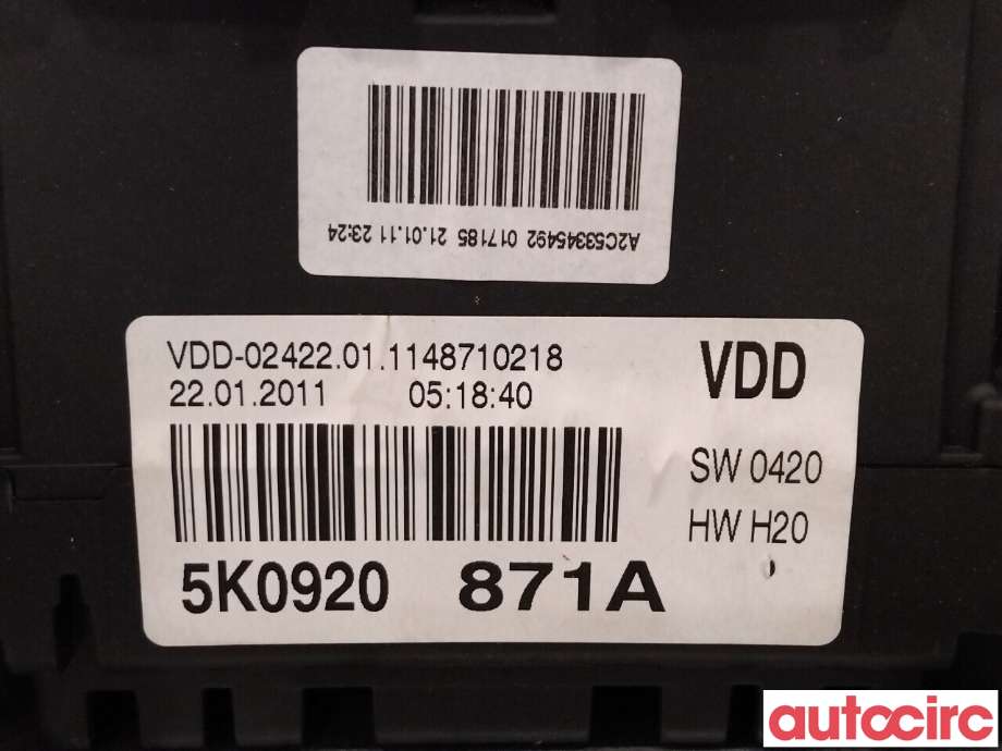 Instrumentpanel til VW Golf VI 2008-2012  (VOLKSWAGEN|5K0920871A|VDD-02422-01|5K0920871AX)
