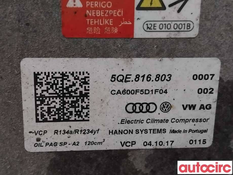 Aircondition kompressor til VW e-Golf 2017-2020 (Fase 2)  (VOLKSWAGEN|5QE816803|CA600F5D1F04|5QE816803L)