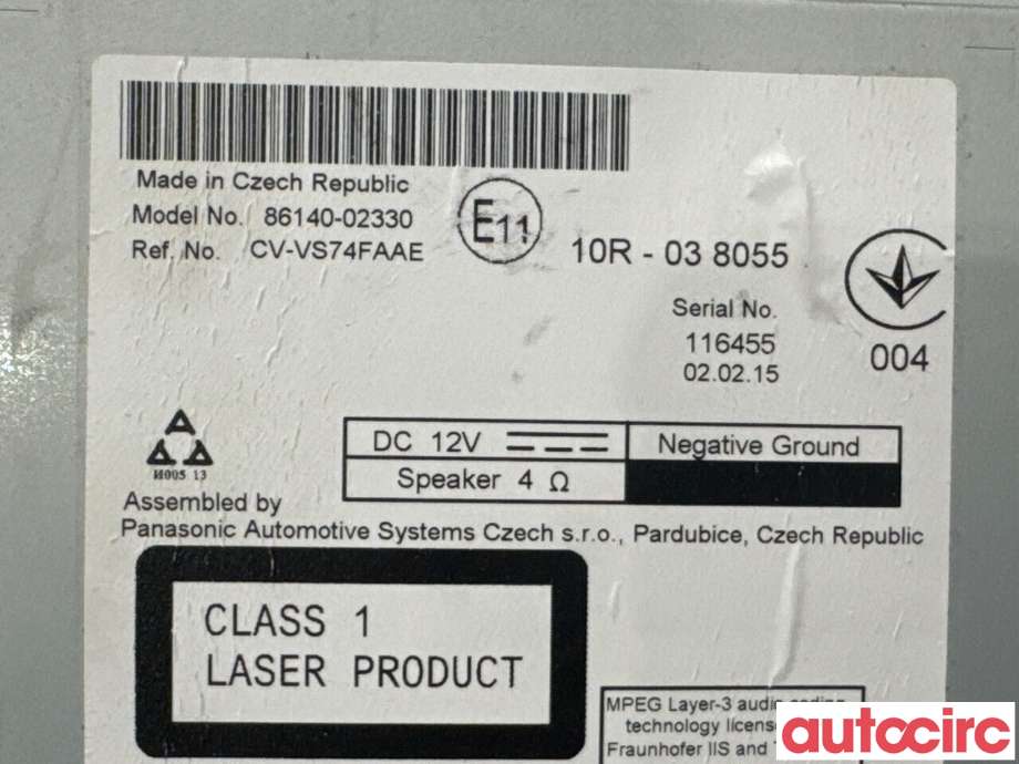 Bilstereo til Toyota Auris 2015-2019 (Type II, Fase 2) (TOYOTA|8614002330|86140-02330)