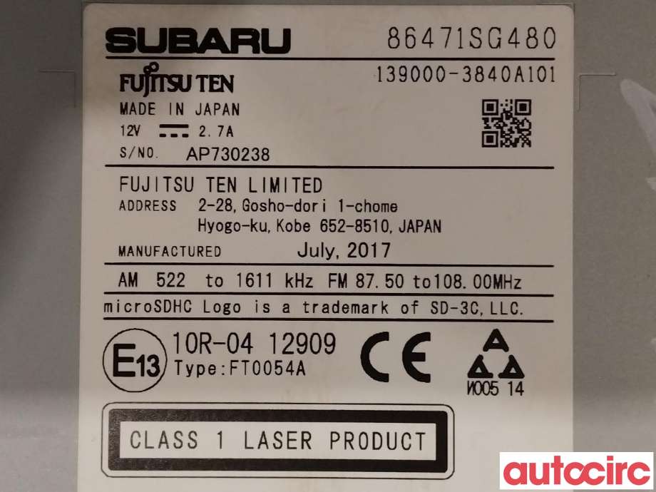 Bilstereo til Subaru Forester 2013-2019 (Type IV) (SUBARU|86471SG480)