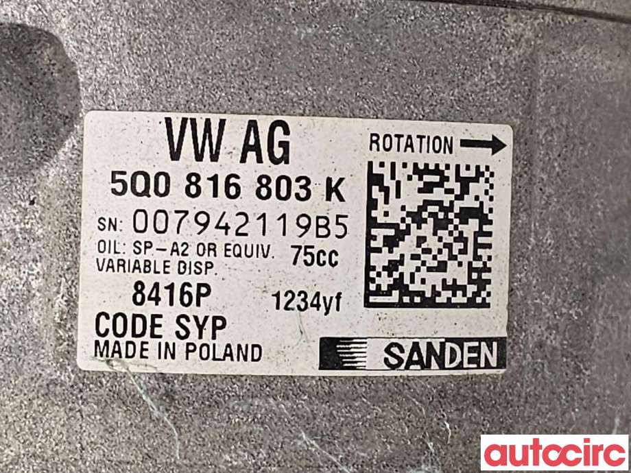 Aircondition kompressor til VW Passat 2015-2019 (Fase 1) (B8) (B8) (VOLKSWAGEN|5Q0816803H|8416|5Q0816803K)