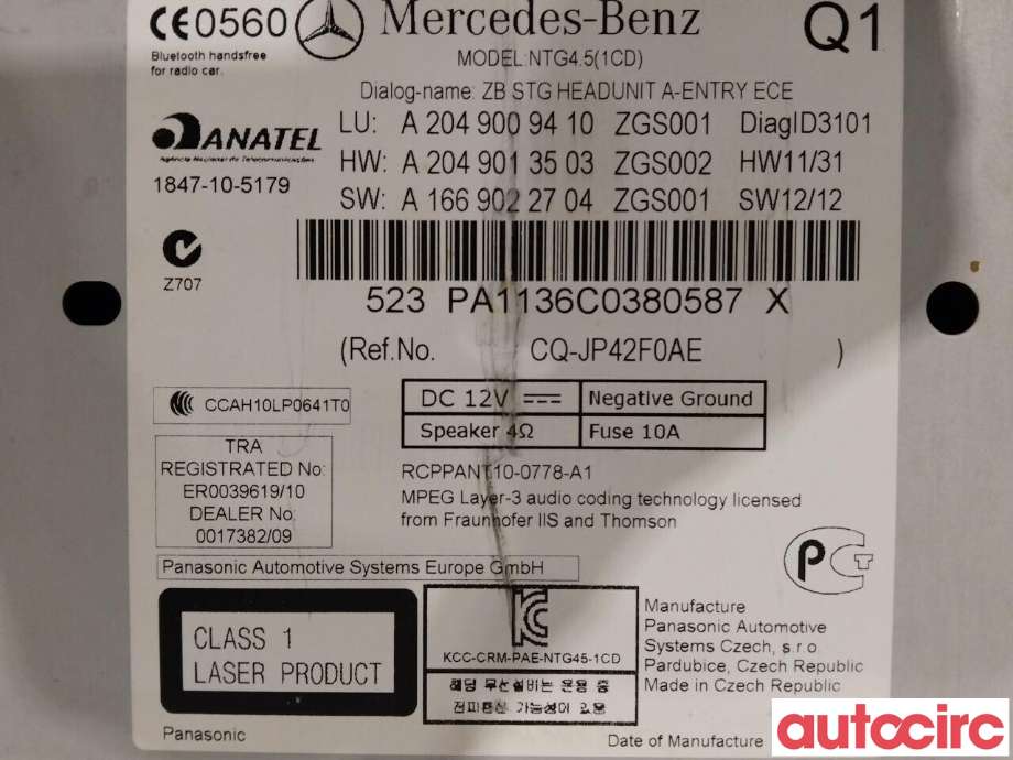 Bilstereo til Mercedes C-Klasse 2011-2014 (Fase 2) (W204) (W204) (MERCEDES|A2049009214|A2049009410)