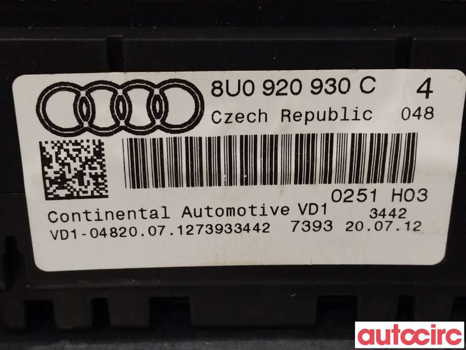 Instrumentpanel til Audi Q3 2011-2014 (Type I, Fase 1)  (AUDI|8U0920930C)