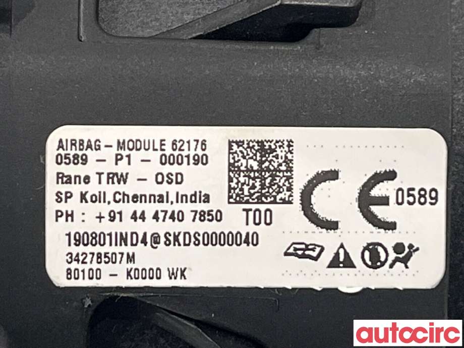 Airbag rattpute til Kia e-Soul 2019-->> (Type III)  (KIA|80100K0000WK|80100-K0000WK)