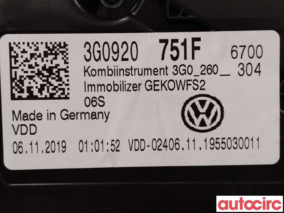 Instrumentpanel til VW Passat 2015-2019 (Fase 1) (B8) (B8) (VOLKSWAGEN|3G0920751F)