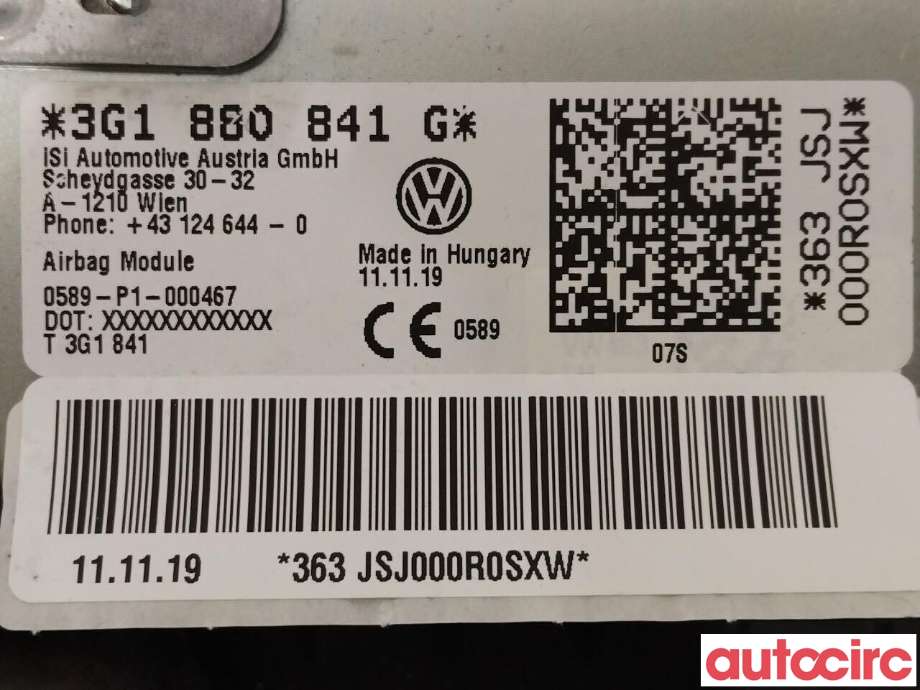 Airbag kne til VW Passat 2015-2019 (Fase 1) (B8) (B8) (VOLKSWAGEN|3G1880841G)
