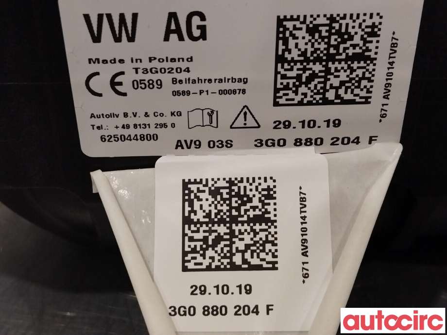 Airbag passasjer til VW Passat 2015-2019 (Fase 1) (B8) (B8) (VOLKSWAGEN|3G0880204F)