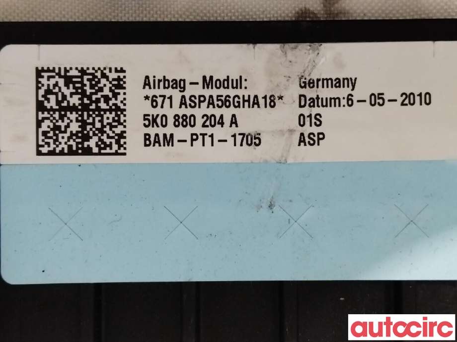 Airbag passasjer til VW Scirocco 2008-2013  (VOLKSWAGEN|5K0880204A)