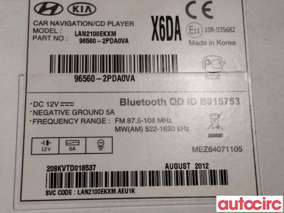Bilstereo navigasjon til Kia Sorento 2011-2015 Type II  (KIA|965602PDA0|LAN2100-EKXM|965602PDA0VA)
