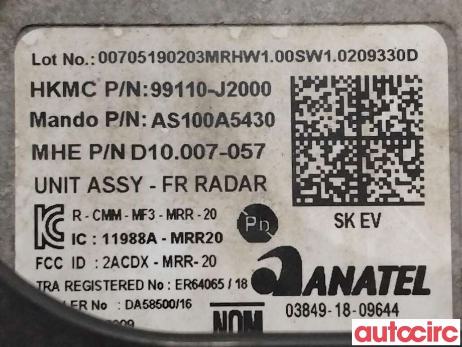 Sensor radar til Kia e-Soul 2019-->> (Type III)  (KIA|99110J2000)
