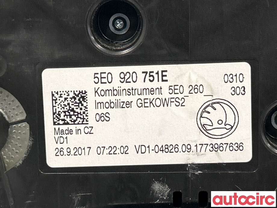 Instrumentpanel til Škoda Octavia 2017-2020 (Type III, Fase 2)  (SKODA|5E0920751E|A2C1231090001)