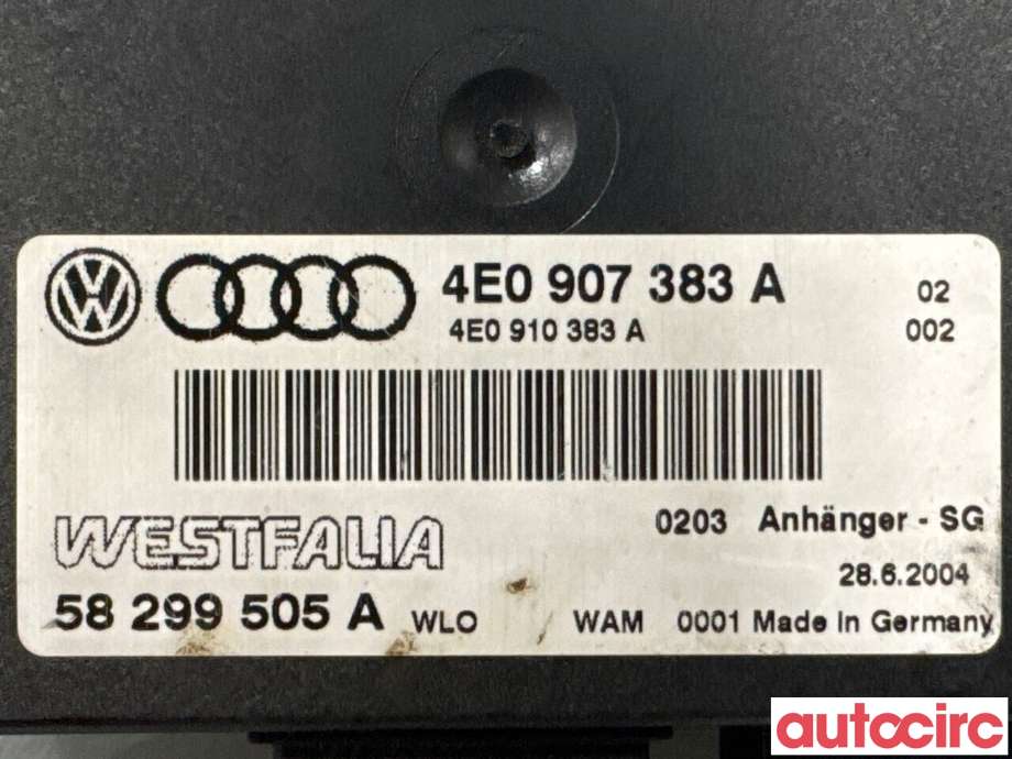 Styreenhet hengerfeste til Audi A6 2005-2008 (Type III, Fase 1) (C6) (C6) (AUDI|NO NR|58299505A|4E0907383A)