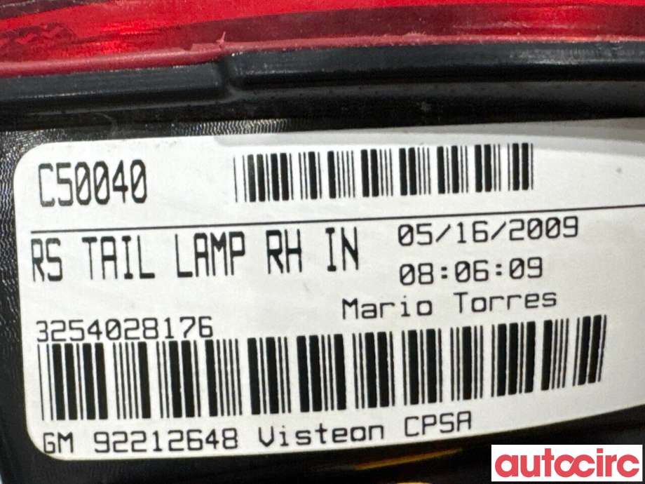 Baklykt høyre indre til Chevrolet Camaro 1967-->>  (CHEVROLET|92244326||92212648)