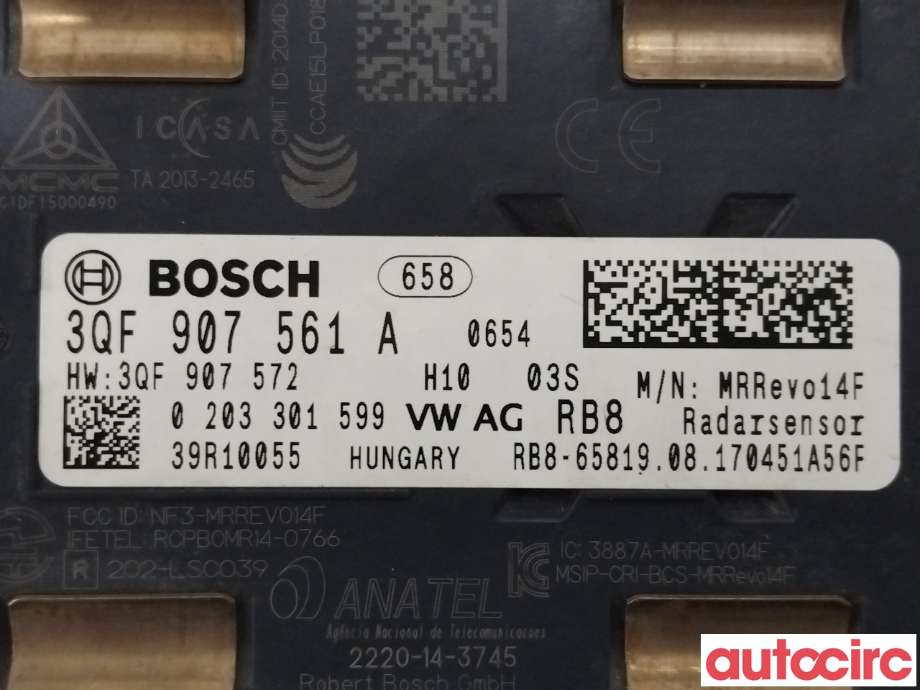 Sensor radar til Škoda Octavia 2017-2020 (Type III, Fase 2) (SKODA|3QF907561A)