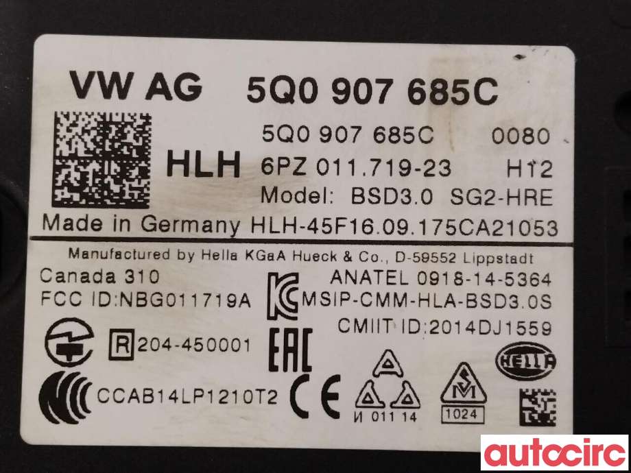 Sensor radar til Škoda Octavia 2017-2020 (Type III, Fase 2)  (SKODA|5Q0907685C)