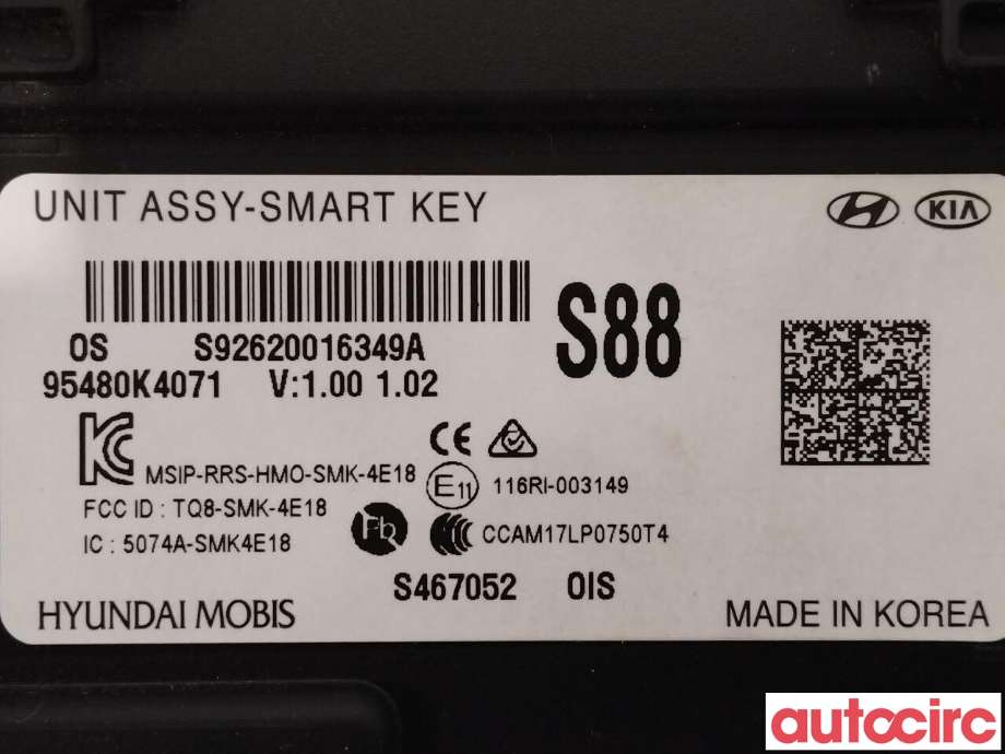 Styreenhet nøkkelfri/keyless til Hyundai Kona 2017-2021 (Type I, Fase 1) (HYUNDAI|95480K4071)