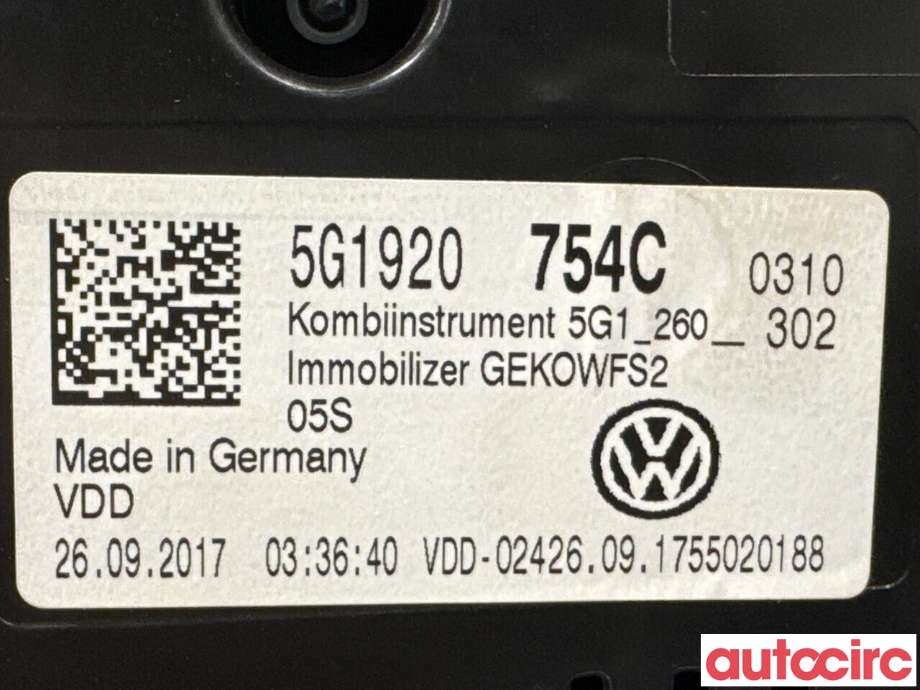 Instrumentpanel til VW e-Golf 2017-2020 (Fase 2)  (VOLKSWAGEN|5G1920754C|A2C12303100)