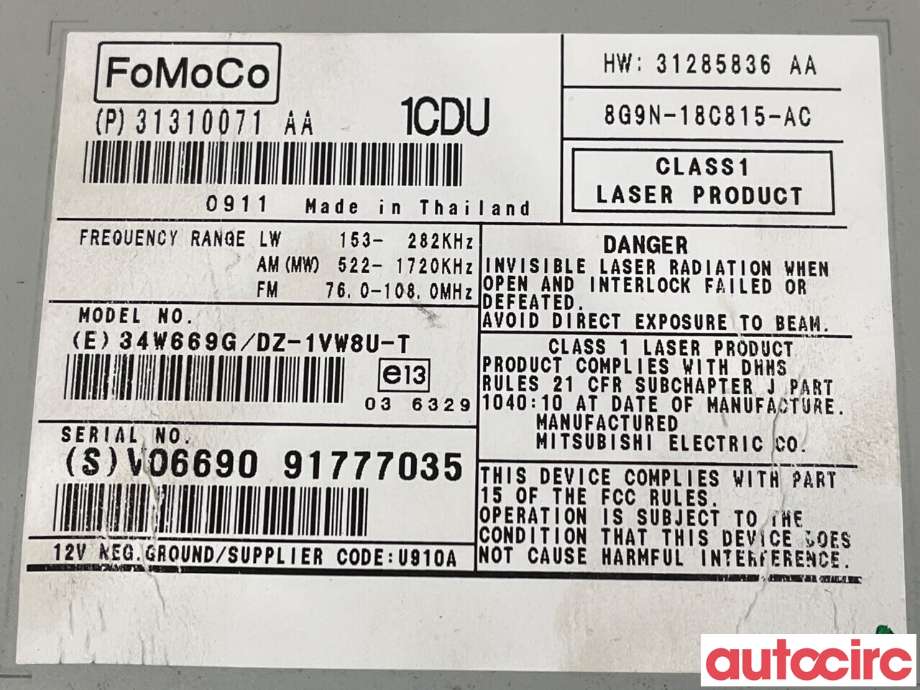 Bilstereo til Volvo V70 2007-2013 (Type III, Fase 1)  (VOLVO|36050930|DZ-1VW8U-T|31285836)