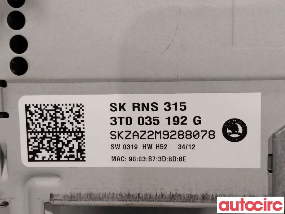 Bilstereo navigasjon til Škoda Superb 2008-2015 (Type II)  (SKODA|3T0035192G|RNS315)