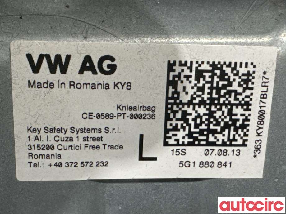 Airbag kne til Škoda Octavia 2013-2016 (Type III, Fase 1) (SKODA|5G1880841|CE-0589-PT-000236|5G1880841H)