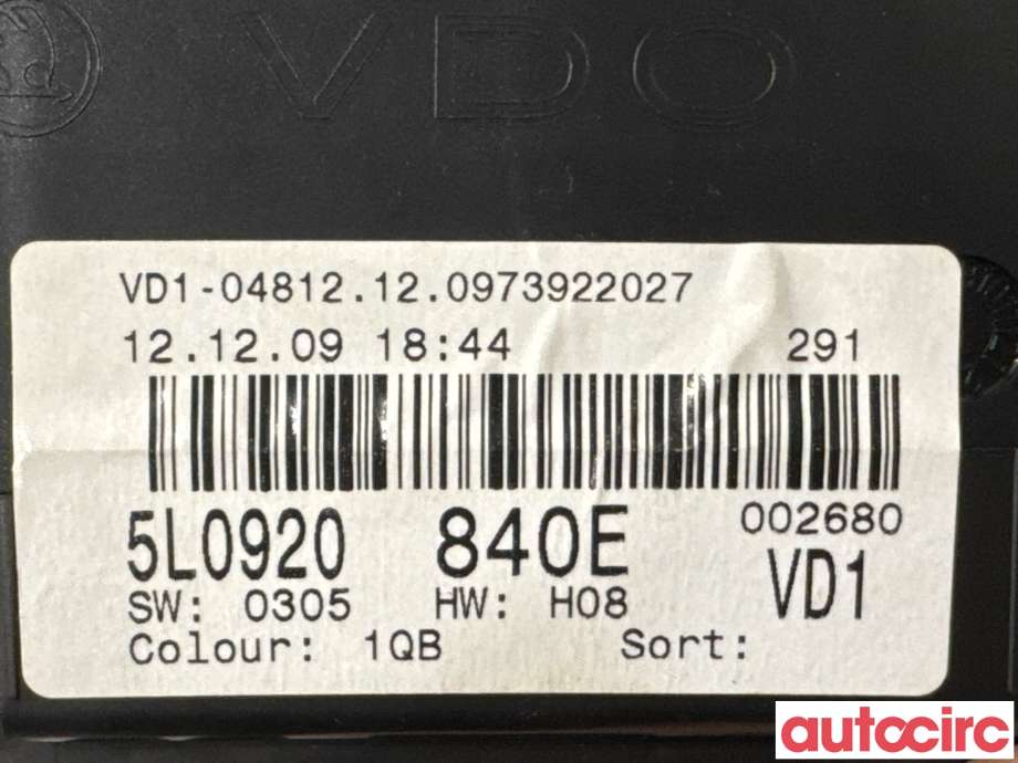 Instrumentpanel til Škoda Yeti 2009-2013 (Fase 1)  (SKODA|5L0920840E|A2C63296336)