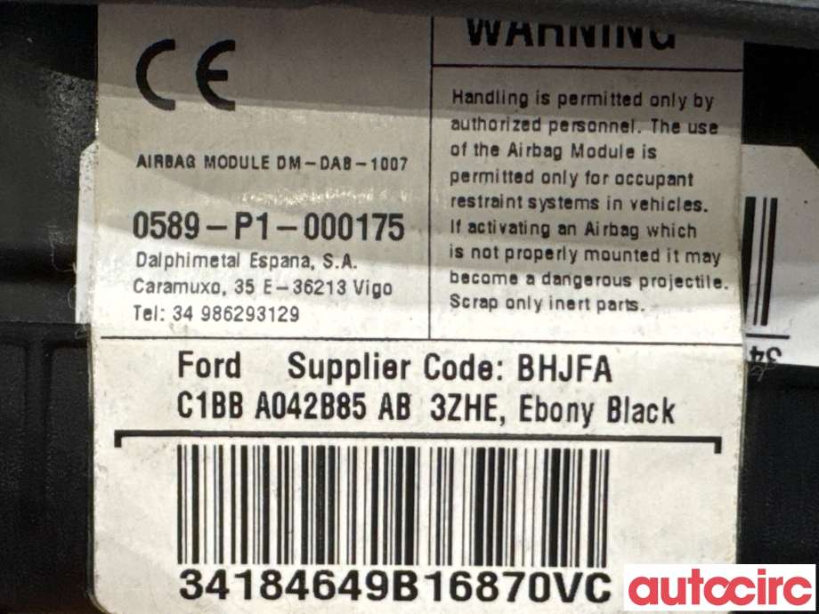 Airbag rattpute til Ford Fiesta 2013-2017 (Type VI, Fase 2)  (FORD|1899083||C1BBA042B85AB3ZHE)