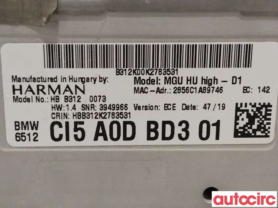 Bilstereo til BMW 5-Serie 2017-->> (G30/G31) (G30/G31) (BMW|65125A16A52|6512CI5A0DBD3)