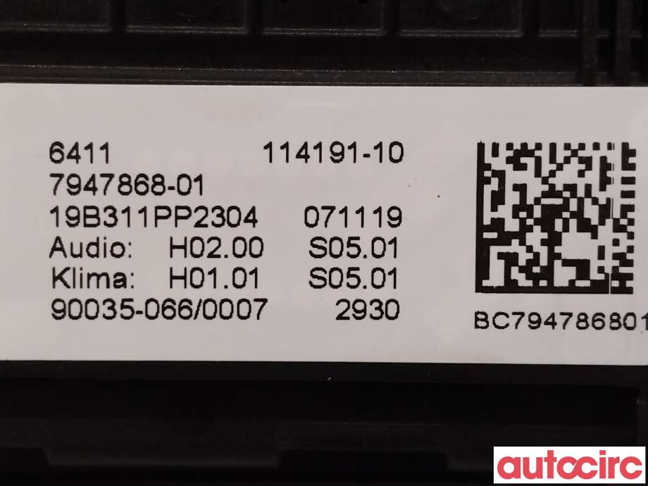 Varmeapparat betjening til BMW 5-Serie 2017-->> (G30/G31) (G30/G31) (BMW|61315A480C3|64117947868)