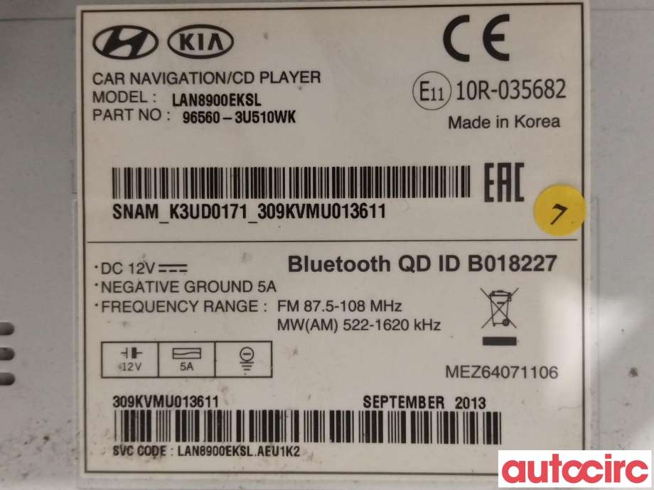 Bilstereo til Kia Sportage 2010-2016 (Type III)  (KIA|965603U510|965603U510WK)