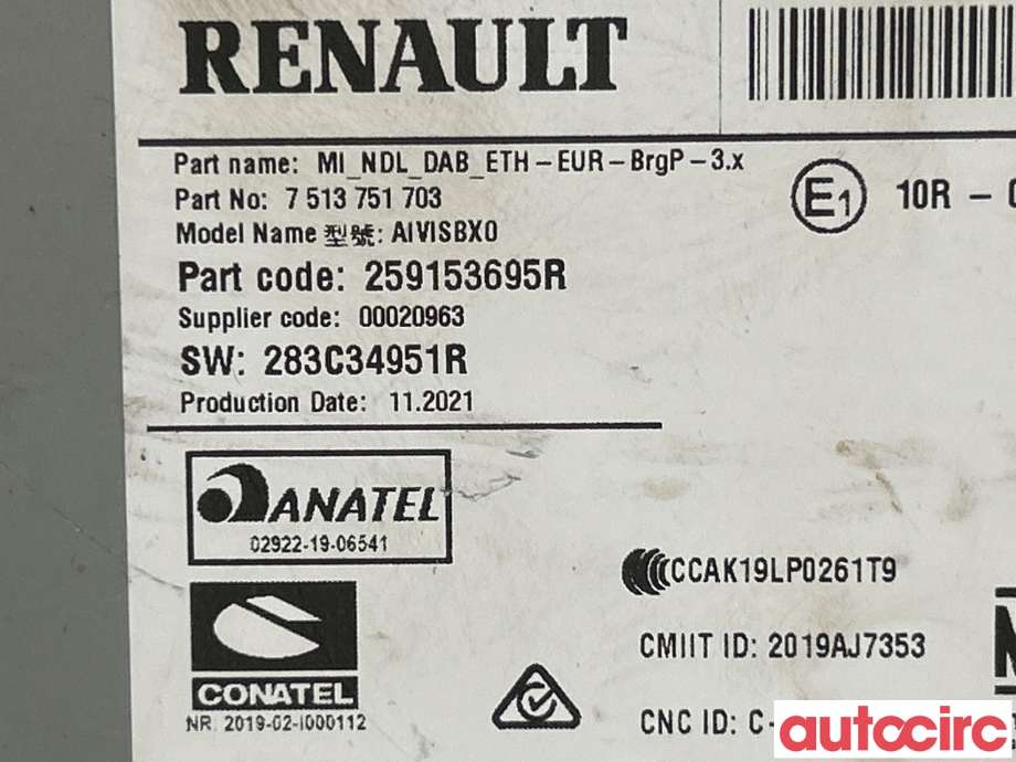 Bilstereo til Renault Zoe 2013-2019 (Fase 1) (RENAULT|259153695R)