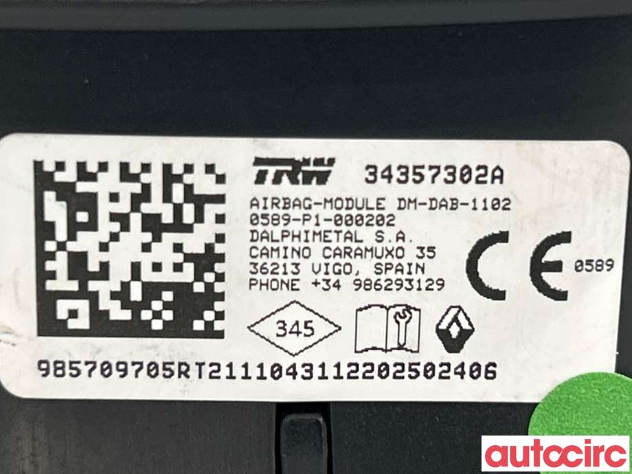 Airbag rattpute til Renault Zoe 2013-2019 (Fase 1)  (RENAULT|985709705R)