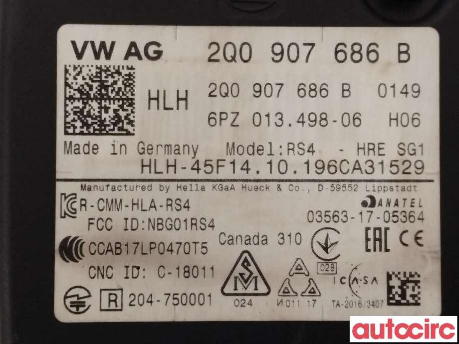 Sensor radar til VW Passat 2015-2019 (Fase 1) (B8) (B8) (VOLKSWAGEN|2Q0907686B|6PZ013498-06)