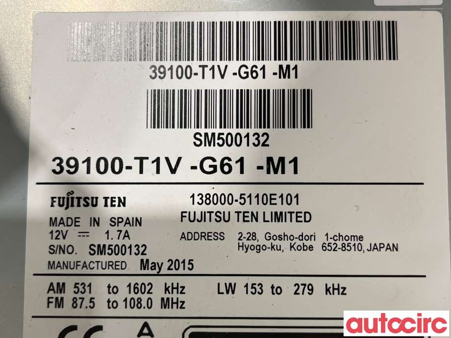 Bilstereo til Honda CR-V 2012-2018 (Type IV) (HONDA|39100-T1V-G61)