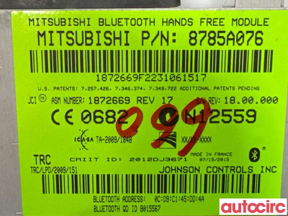 Styreenhet bluetooth til Mitsubishi Outlander 2015-->> (Type III, Fase 2) (MITSUBISHI|8785A076|)