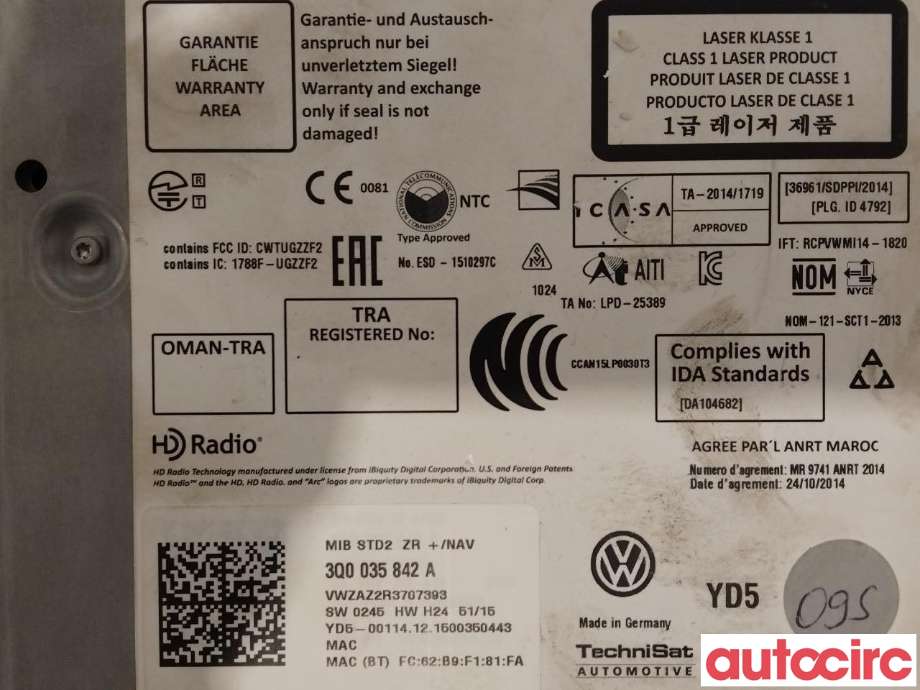 Bilstereo diverse til VW Golf VII 2012-2017 (Fase 1) (VOLKSWAGEN|3Q0035842A)