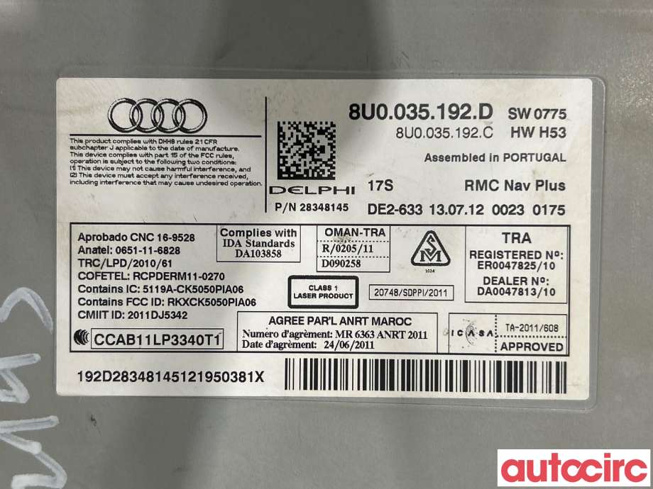 Bilstereo til Audi Q3 2011-2014 (Type I, Fase 1) (AUDI|8U0035192EX|8U0035192E|8U0035192D)