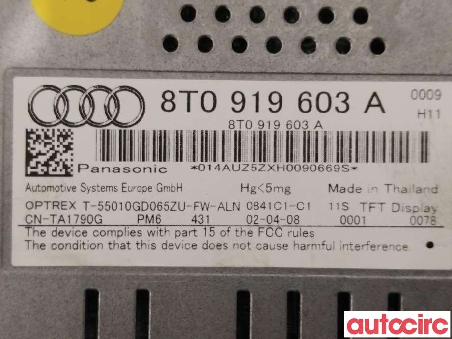 Multimedia display (MCU - Media Controller Unit) til Audi A4 2007-2014 (Type IV) (B8) (B8) (AUDI|8T0919603C|8T0919603A)