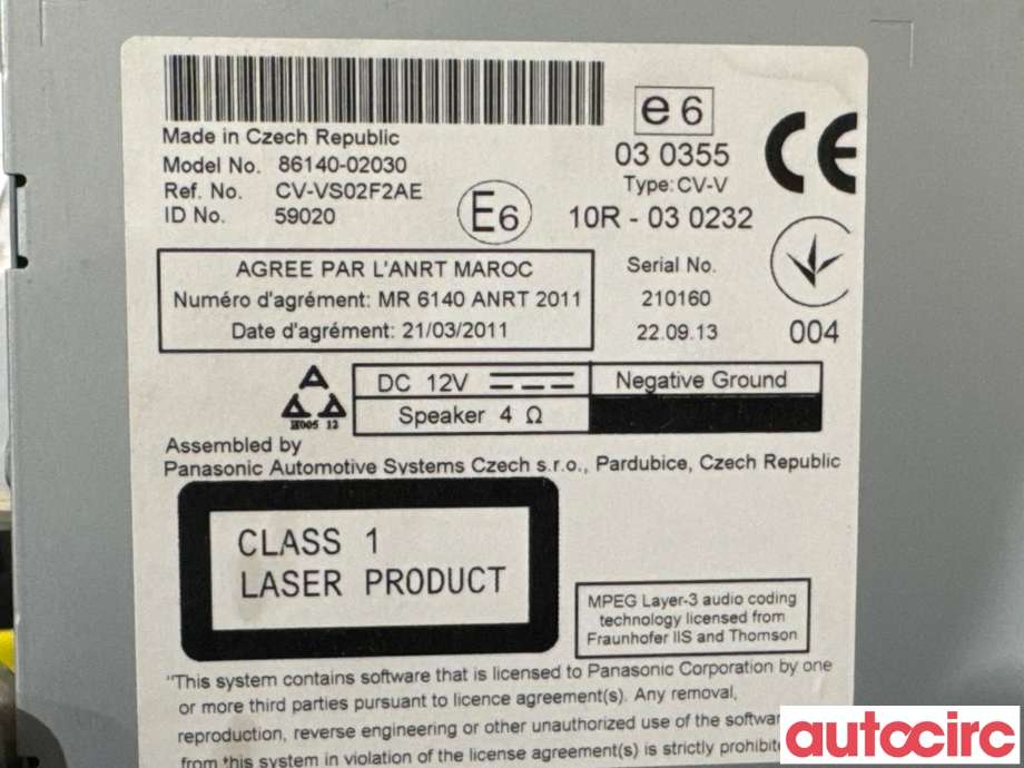 Bilstereo til Toyota Auris 2013-2015 (Type II, Fase 1)  (TOYOTA|8614002030|CV-VS02F2AE|86140-02030)