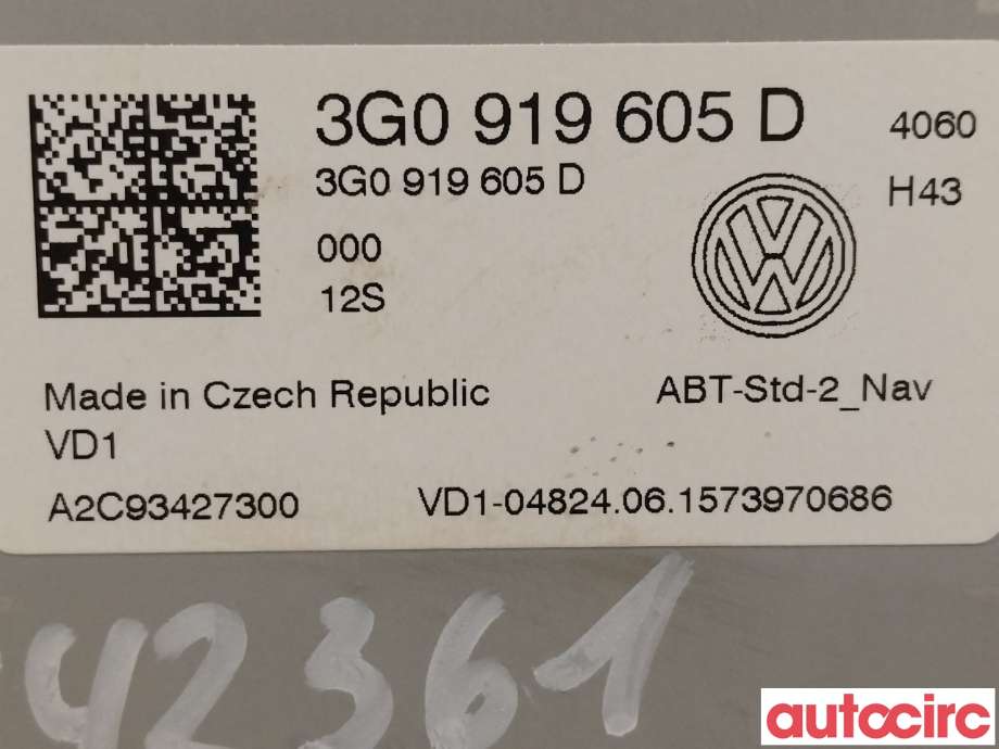 Multimedia display (MCU - Media Controller Unit) til VW Golf VII 2012-2017 (Fase 1)  (VOLKSWAGEN|3G0919605D|)