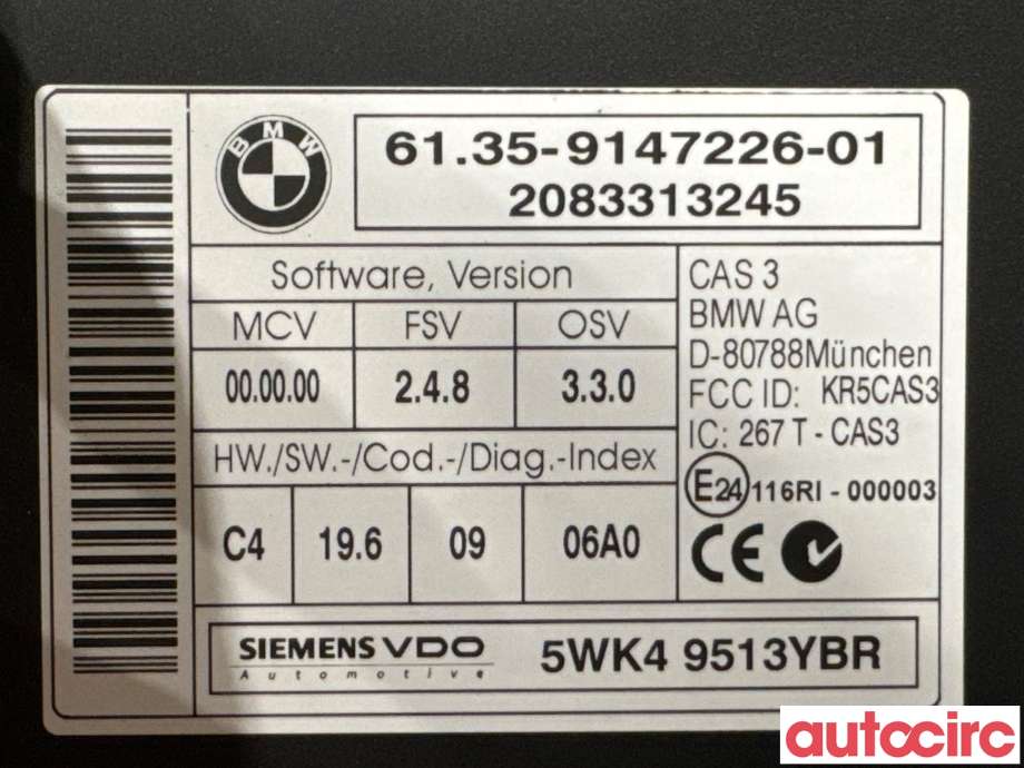 Styreenhet tenning til BMW 3-Serie 2005-2011 (E90/E91/E92/E93) (E90/E91/E92/E93) (BMW|61359395657|5WK49513YBR|6135-9147226)