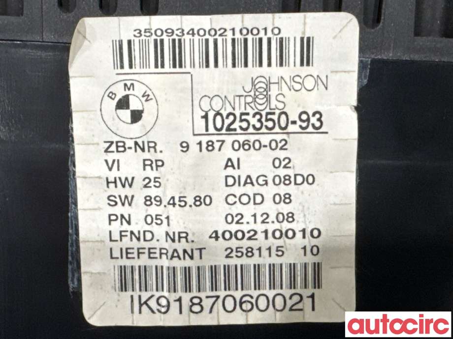 Instrumentpanel til BMW 3-Serie 2005-2011 (E90/E91/E92/E93) (E90/E91/E92/E93) (BMW|62109316127|1025350-93|9187060)