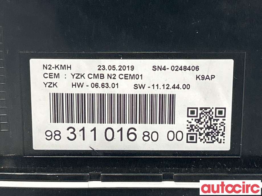 Instrumentpanel til Peugeot Partner 2015-2019 (Type II, Fase 2)  (PEUGEOT|9831101680)