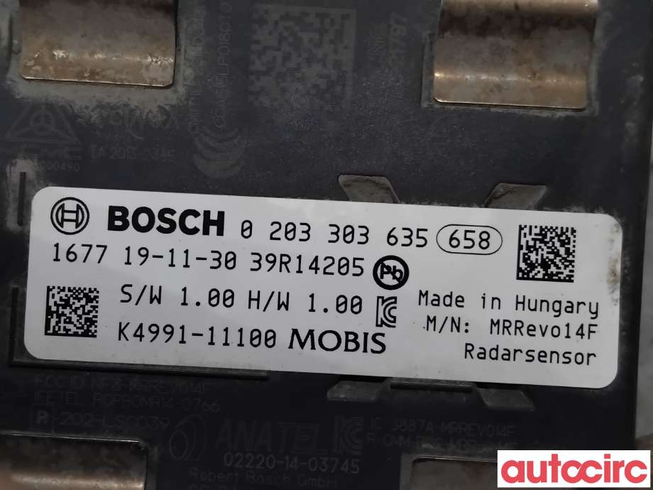 Sensor radar til Hyundai Kona 2017-2021 (Type I, Fase 1)  (HYUNDAI|99110K4100|0203303635|K4991-11100)