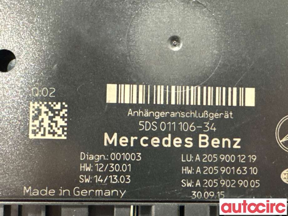 Styreenhet hengerfeste til Mercedes C-Klasse 2014-2018 (Fase 1) (W205) (W205) (MERCEDES|A2059001219|5DS011106-34|A2059006828)