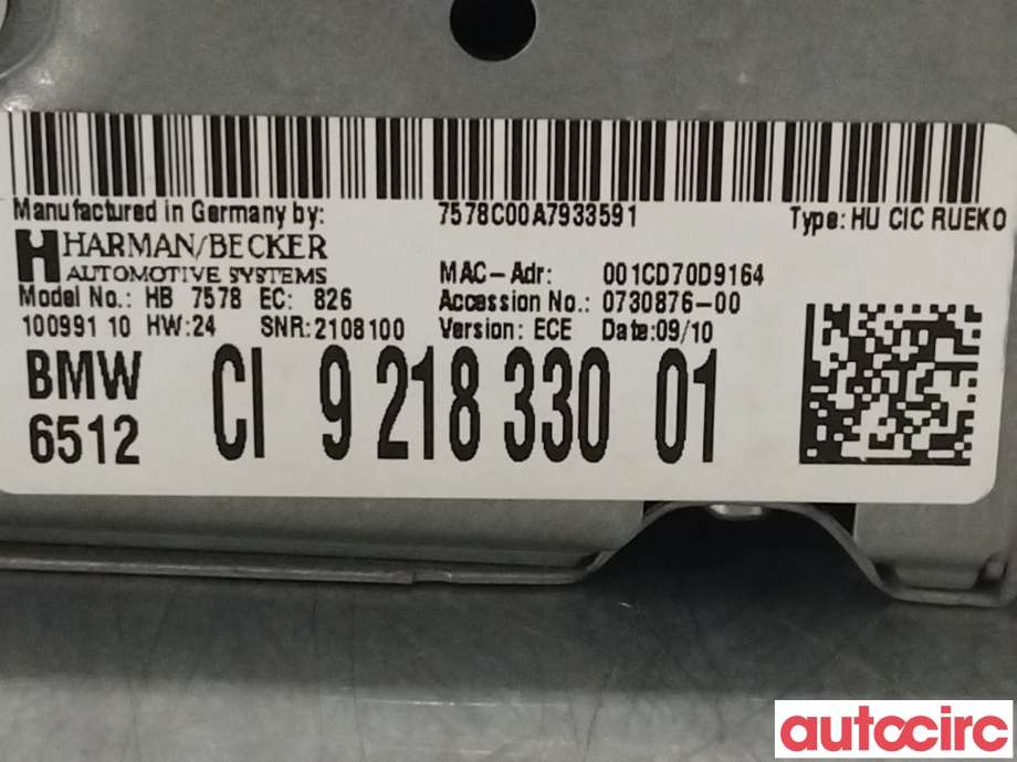 Bilstereo til BMW 3-Serie 2005-2011 (E90/E91/E92/E93) (E90/E91/E92/E93) (BMW|65129283428|65129218330)