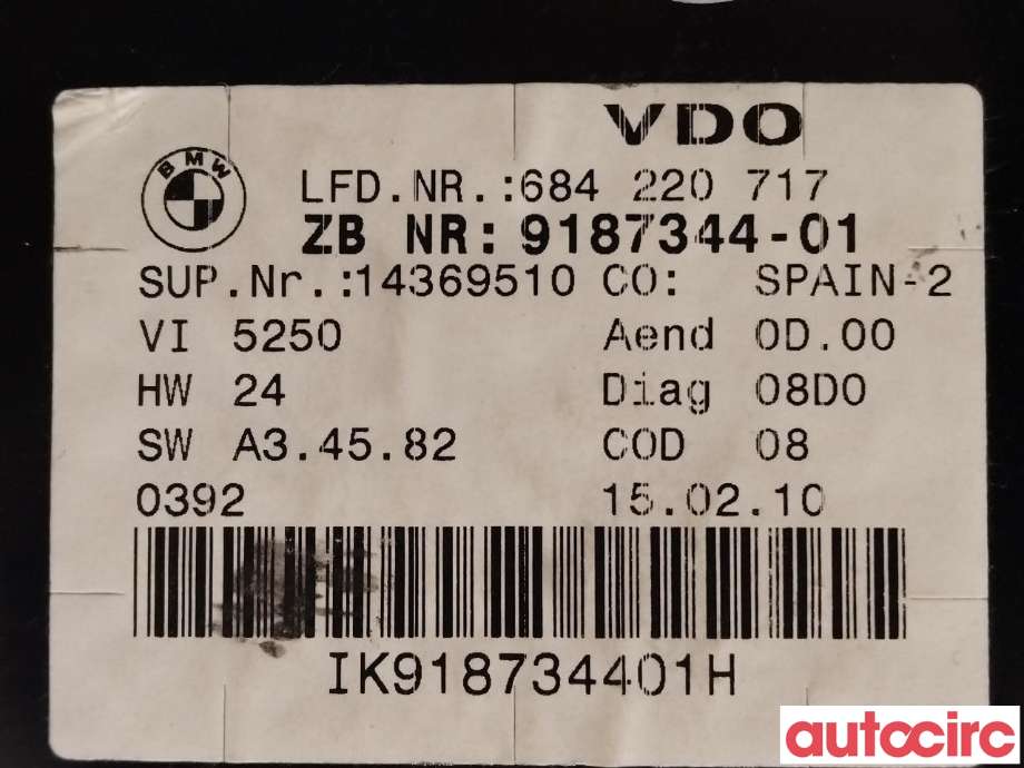 Instrumentpanel til BMW 3-Serie 2005-2011 (E90/E91/E92/E93) (E90/E91/E92/E93) (BMW|62109316127|9187344)