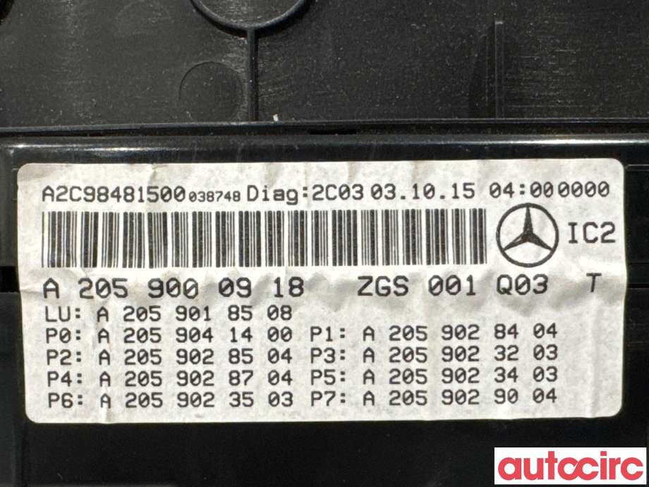 Instrumentpanel til Mercedes C-Klasse 2014-2018 (Fase 1) (W205) (W205) (MERCEDES|A2059008229|A2C98481500|A2539009805)