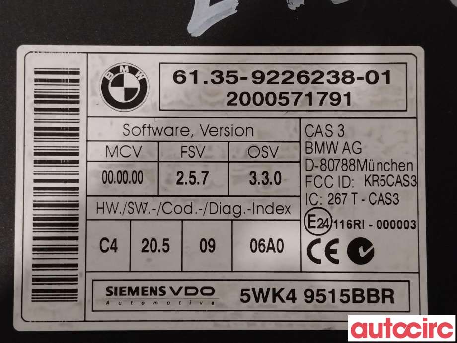Styreenhet diverse til BMW 3-Serie 2005-2011 (E90/E91/E92/E93) (E90/E91/E92/E93) (BMW|61359395657|61359226238)
