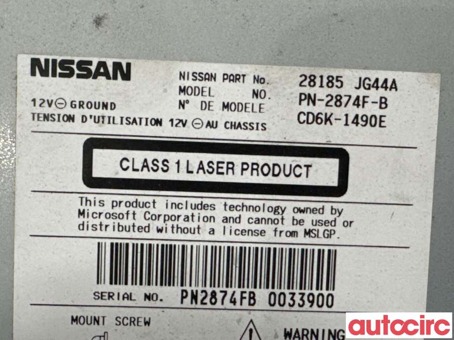 Bilstereo til Nissan Qashqai 2007-2010 (Type I, Fase 1) (NISSAN|28185JG44A|PN-2874F-B)