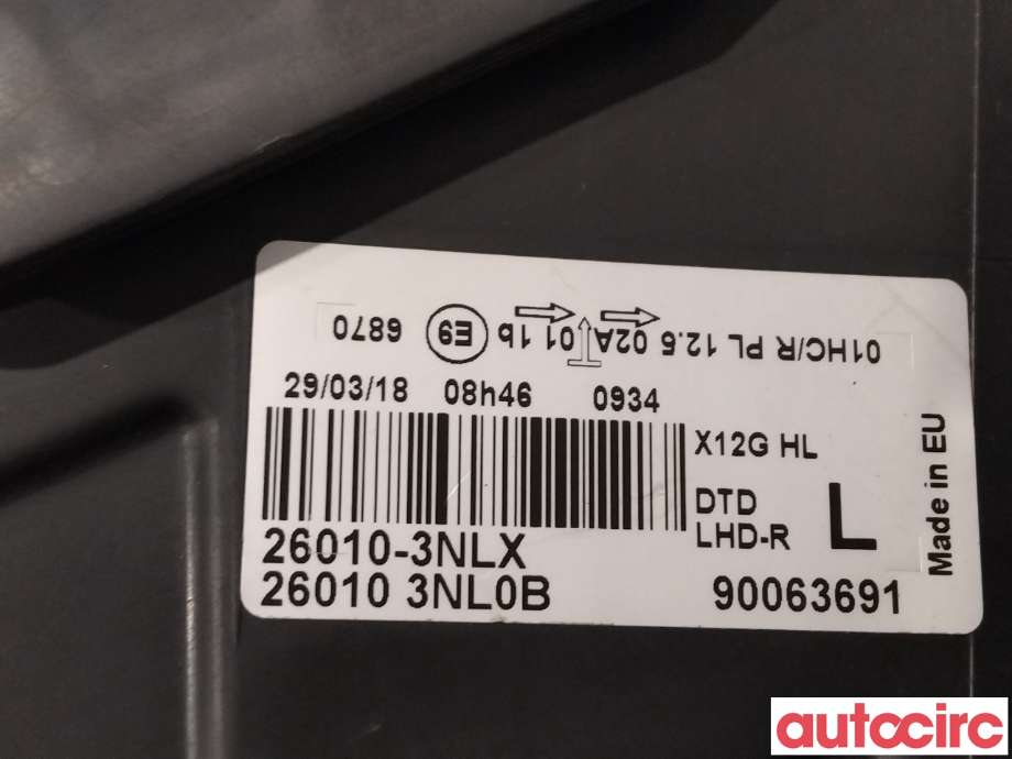 Frontlykt høyre halogen til Nissan Leaf 2011-2017 (Type I)  (NISSAN|260103NL0B|)